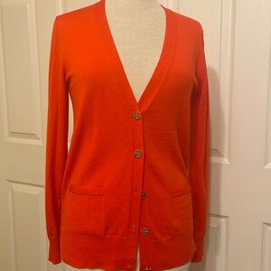 💕Tory Burch Orange LS Sweater with gold buttons & pockets - Merino Wool - SP